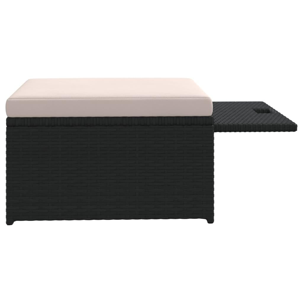 Juego de 4 muebles de jardín de polirratán, sofá de 3 plazas, mesa y 2 taburetes, cojines color blanco crema, ahorro de espacio