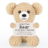 WELLBANEE Positive Crochet Bear Gift for Women Men, Mothers for Dad Mom, Positive Bear Graduation Gift for Daughter Son Student, Teacher, Friends, Boss Gifts for Women Coworker