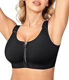 BRABIC Zip Front Closure Everyday Bra for Women Post Surgery Compression Support with Adjustable Straps Wirefree (3X-Large, Black)