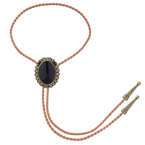 Image of Jeilwiy Bolo Tie for Men Western Cowboy Tie Necklace Gold Bolo Tie Leather Necktie Halloween Tie Accessories for Women