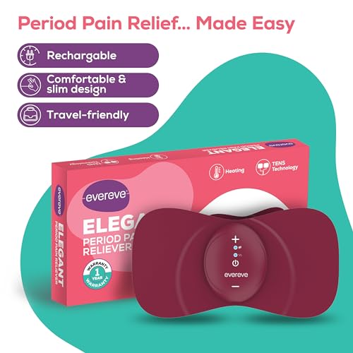 Image of Evereve Elegant Period Pain Reliever, TENS and Heat massager for Natural Menstrual Pain Relief, 15 Intensity Levels, Rechargeable Battery, 2 replaceable gel pads, 1 year warranty, Medical Device