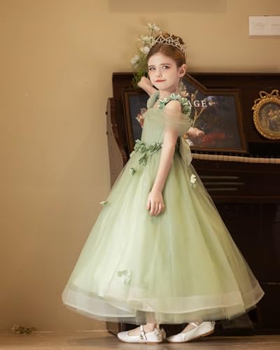 3D Floral Spaghetti Strap Flower Girl Dress with Bow Cold Shoulder Ankle Length First Communion Dress with Applique4