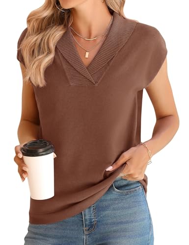 Ivicoer Sweater Vest Women V-Neck Knitted Pullover Short Cap Sleeve Collared Tops Dressy Casual 2025 Summer Fashion Trendy