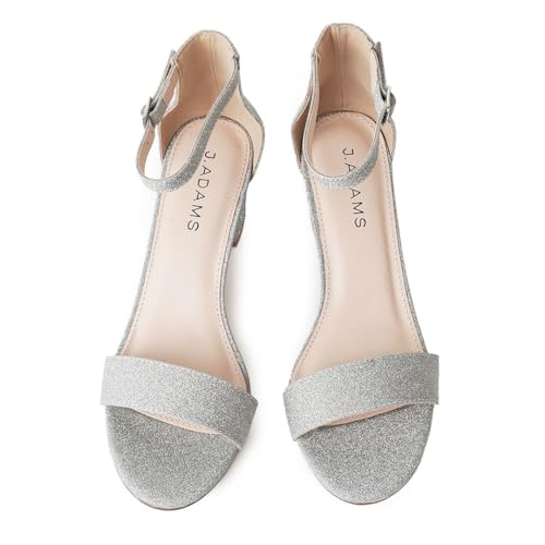 Image of J. Adams Daisy Heeled Sandals - Ankle Strap Low Block, Open Toe Dress Pumps, Chunky Heels - Dressy Shoes for Women - Bridal, Wedding, Summer Sandals