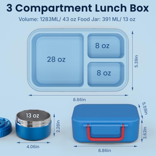 Image of Bento Lunch Box 1283ML / 43 oz with 391 ML / 13 oz Food Jar, Ice Pack