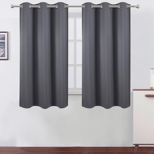 Image of LEMOMO Grey Blackout Curtains 34 x 63 Inch Length /Set of 2 Curtain Panels /Thermal Insulated Room Darkening Blackout Curtains for Bedroom