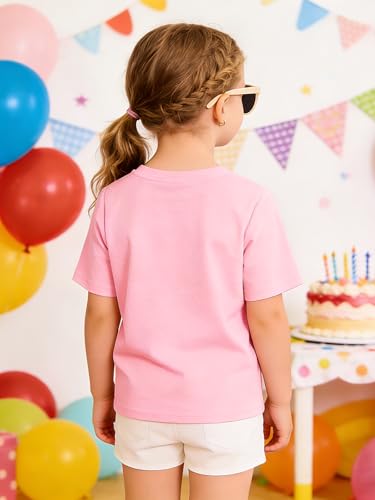 Image of Girls' Birthday Girl Letter Print T-Shirt with Bracelet, Pink, Size 4-12Y, Short Sleeve