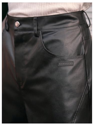 Men's Faux Leather Baggy Pants Y2K Wide Leg Pants Straight Leg Casual Leather Trousers with Pockets Streetwear4