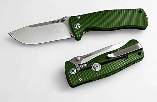 Lion Steel Knives SR2AGS Lion Steel SR Mini Molleta with Grooved Green Aluminum Handles