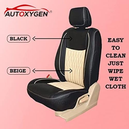 Image of AUTOXYGEN Car PU Leather Luxury seat Cover Front & Rear Accessories for Swift Dzire Till 2016 (Black & Beige, 1015)