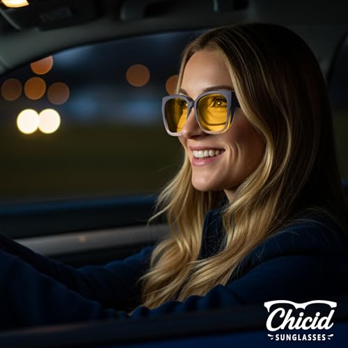 Chicid Night Vision Driving Fit Over Glasses for Women, Polarized Anti-Glare Yellow Lens Glasses2