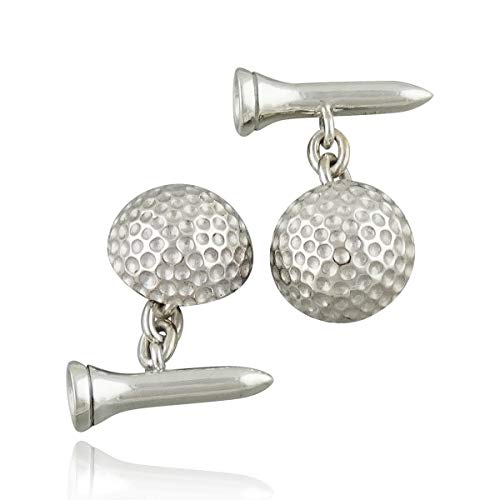 Sterling Silver Men's Golf Ball and Tee Cuff Links, 1 Pair Golfing Cufflinks