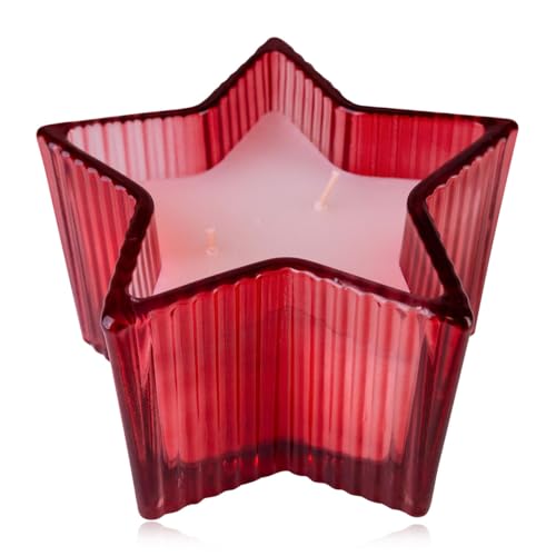 Bougie parfumée Accentra à trois mèches en verre rouge en forme d'étoile, 240 g, 14 x 8 cm, parfum Pomme Cannelle, bougie décorative de Noël, cadeau pour femme