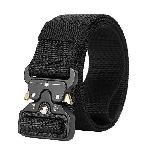 Mens Tactical Belt SANSTHS Heavy Duty Nylon Belt 1.5in Riggers Belt Military Webbing with Quick Release Metal Buckle (D-Black, Suit waist 46-52in)