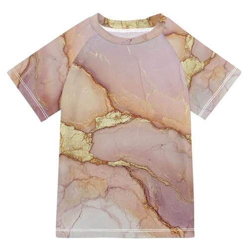 Girls Bathing Suit Short Sleeve Girls Swimsuit 7T Marble Blush Neutral