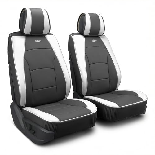 Image of FH Group Car Seat Cover Cushion - 2 Pack Seat Covers for Cars Trucks SUV, Faux Leather Car Seat Cushions, Waterproof Car Seat Cover Cushion, Universal Fit Car Seat protector Front Set White