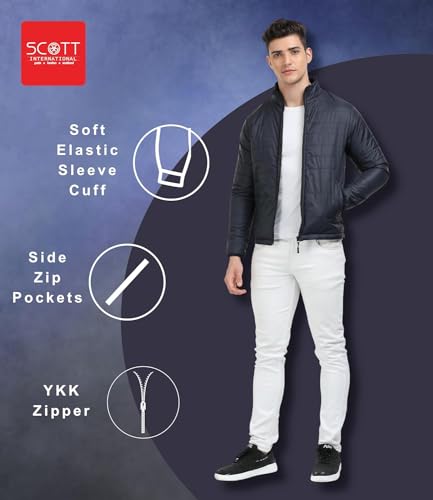 Image of Scott International Winter Puffer Jacket | Mens Nylon Quilted standard length | Bomber Full Sleeve Monsoon | Lightweight Winter Wear Mens Jacket