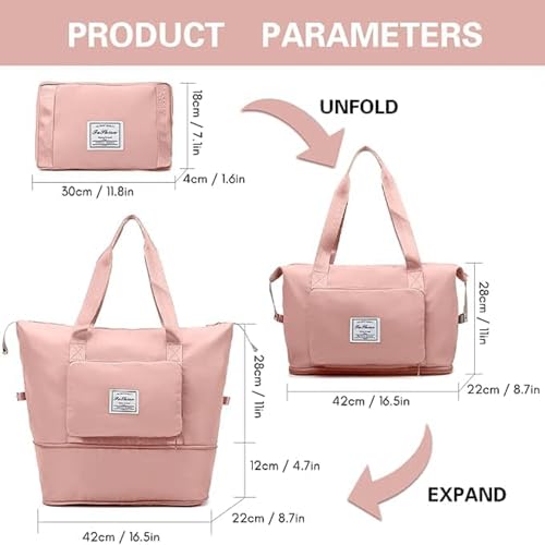 Image of Nylon 41 Liter Expandable Travel Bag for Women, Stylish Duffle Bag for Travelling, Waterproof Luggage Hand Bag (Peach)