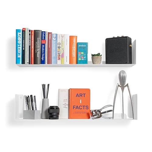 etterr | Pack de 2 Estanterías de Pared | 70x15 cm | 100% Acero | Fabricado en Europa | Estanteria Libros | Baldas Flotantes Pared | Estanteria Blanca | Estanterias Pared | Estante Flotante Pared