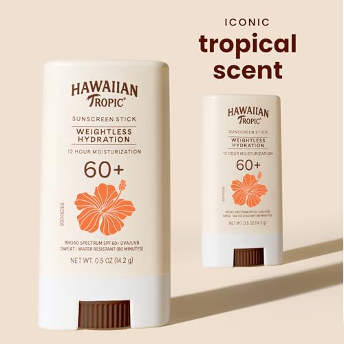 Hawaiian Tropic Weightless Hydration Sunscreen Stick SPF 60+ | Travel Size Sunscreen for Face and Body, Mini Sunblock Stick, Beach Essentials, Oil Free, Non Comedogenic Dermatologist Tested, 0.5oz - Image 4
