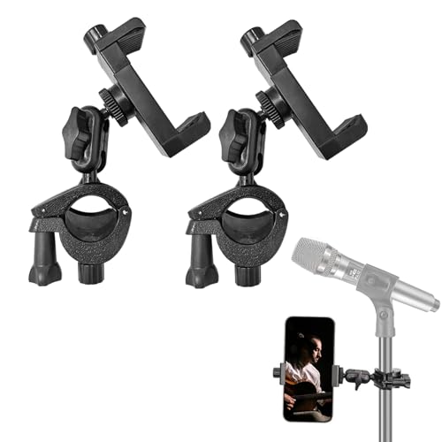JCWNIY Universal-Mikrofonständer, Handyhalterung, verstellbar, um 360 ° drehbar, Handyhalterung für Mikrofon, Ständer, Handy-Clip-Klemmhalterung für iPhone, Android, alle Smartphones, 2 Stück