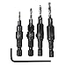 4 Sizes Set #6, 8, 10, 12 Countersink Drill Bit Set, Quick Change Drill Bit with One Hex Key, Adjustable Carpentry Reamer Plated for Wood DIY