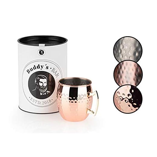 Buddy´s Bar - Moscow Mule kopp, 500 ml, högkvalitativ rostfri mugg, livsmedelssäker, hammareffekt, cocktailkopp inkl. presentlåda, hamrat, koppar polerad, 1 styck