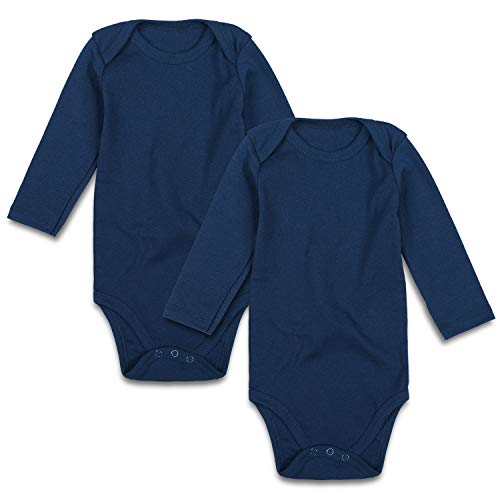 DEFAHN Baby Bodysuit Pack 2 Long Sleeve Onsies for Newborn Boys Girls 0-24 Months (3-6 Months, Navy Blue)