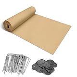 60 x 3 Ft Biodegradable Paper Weed Barrier, Garden Paper Weed Barrier with U-Shaped Ground Nails, Biodegradable Landscape Fabric, Weedguard Plus Paper Mulch for Weed Control & Holds Soil Moisture