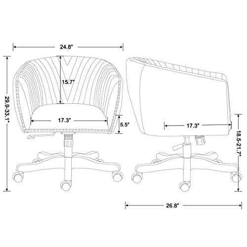 Quinjay Green Faux Leather Home Office Desk Chair, Upholstered Barrel Swivel Adjustable Arm Desk Chair With Nailheads, Comfy Mid-Back Study Chair With Silent Wheel For Study Office Computer #TOP1