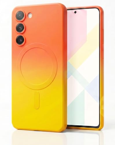 Image of amazon basics Gradient Mag-Safe Case for Samsung Galaxy S23 5G | Soft Silicone Shockproof Cover with Camera Protection | Slim Lightweight Design | Smooth Touch & Durable - Orange & Yellow