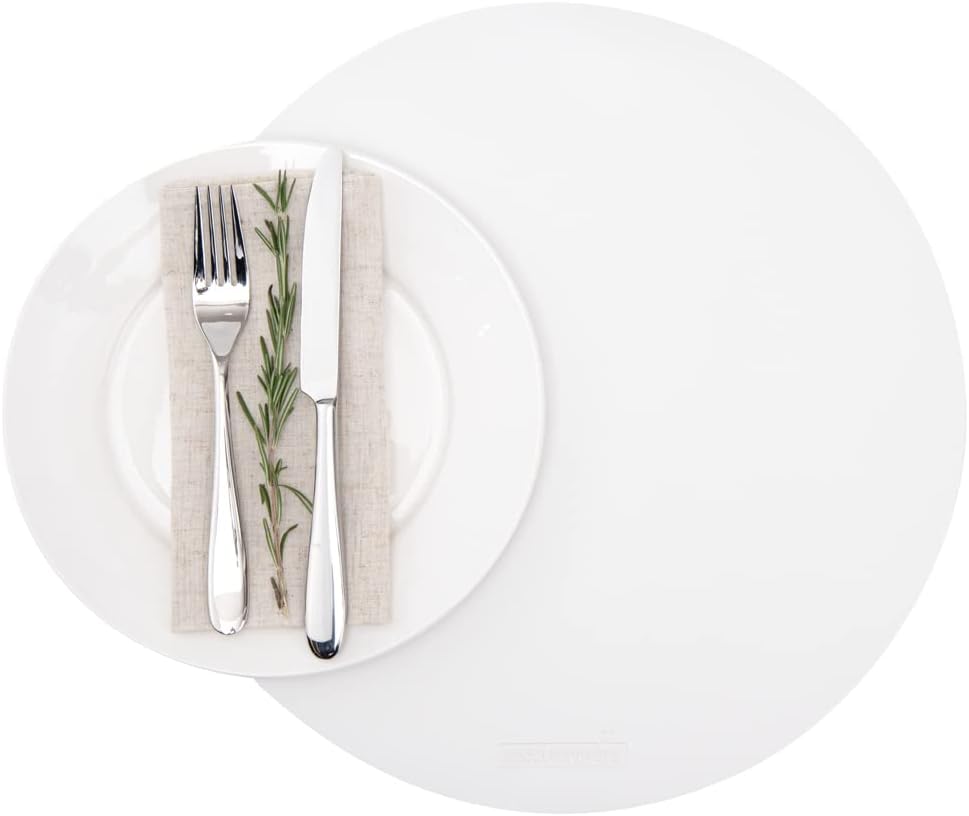 Restaurantware-15 Inch Table Placemats, 6 Round Vinyl Placemats - Embossed, Stain-Resistant, White Vinyl Placemats For Tables, Leather-Like Feel, Protects Surfaces