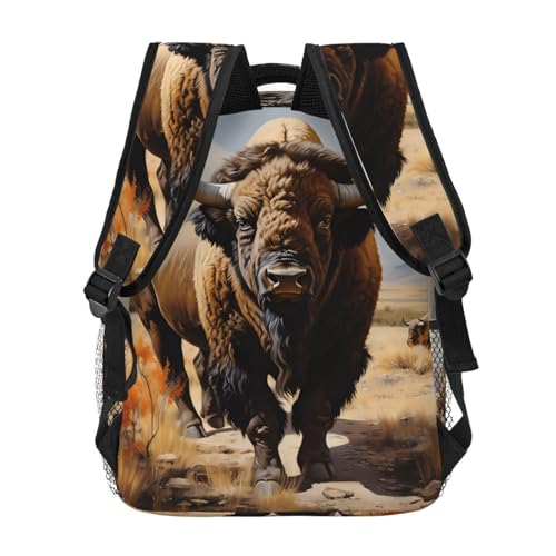 PHAYAH North American Bison Herd Pattern Backpack 15.7" Simple Bag For Everyone With 1 Main Compartment, Front Utility Pocket4