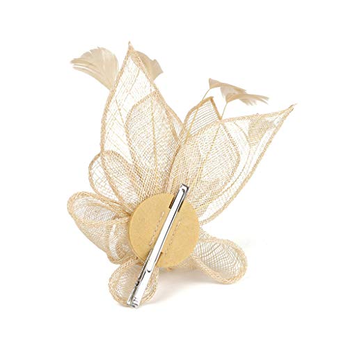 Karriter Women's Elegant Hat Strap Flower Feather Party Hat Hair Clip Headband Accessory Fascinators for Women (Gold, One Size) - Image 2