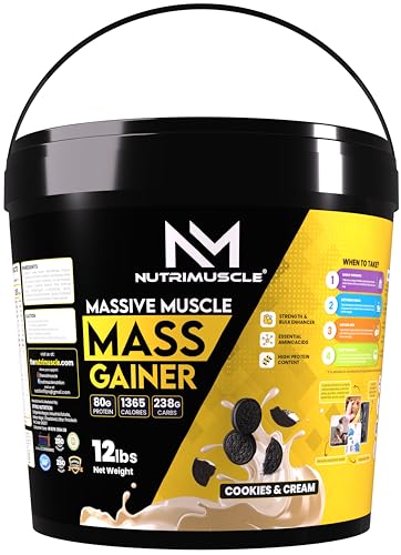 Image of Nutrimuscle Massive Muscle Mass Gainer - 12 lbs - Cookies and Cream flavour - For Muscle, Mass and Strength Gain - Contains Creatine, Complex Carbohydrates and Protein