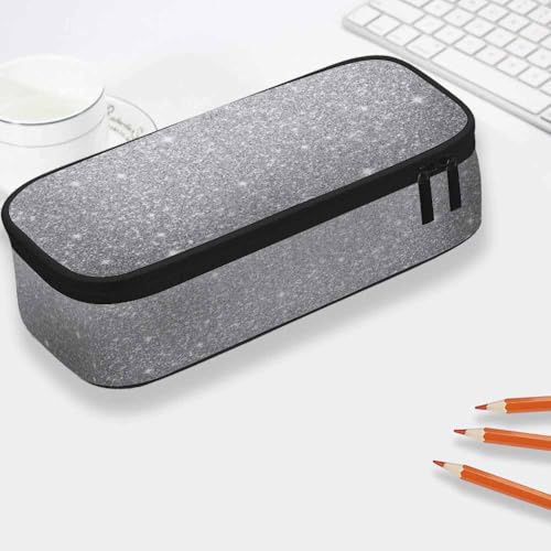 Image of Yekiua Silver Glitter (printed) Pencil Pouch Abstract Monochrome Silver Bokeh High Capacity Pencil Case Stationary Bag Cosmetics Bag