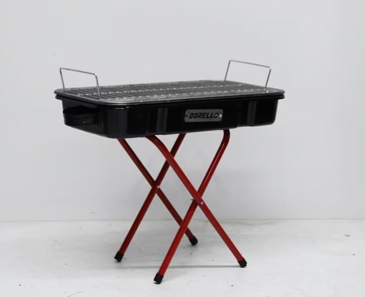 DORELLO Portable Charcoal BBQ Grill, Traditional Turkish Style, Outdoor Barbecue with Steel Grate and Folding Red Stand