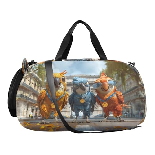 Travel Duffle Bag for Kids Boys Girls Funny Parrot Bird Sports Bag Overnighter Duffle Sleepover Weekender with Shoes Compartment4