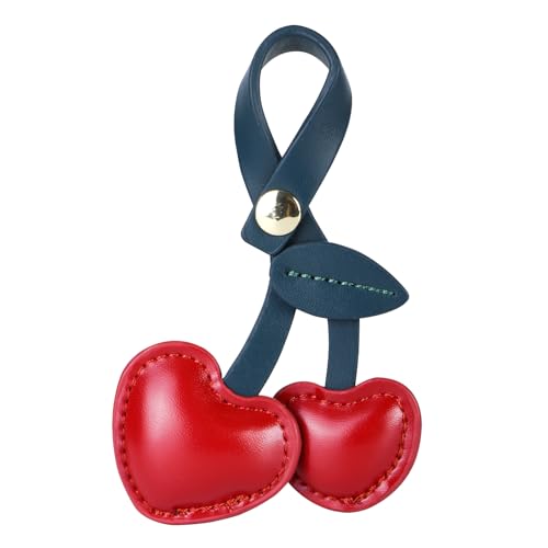 Fuerxy Cherry Bag Charm, Cute Cherry Charm for Purse Handbags Bag Accessories PU Cherry Key Charms