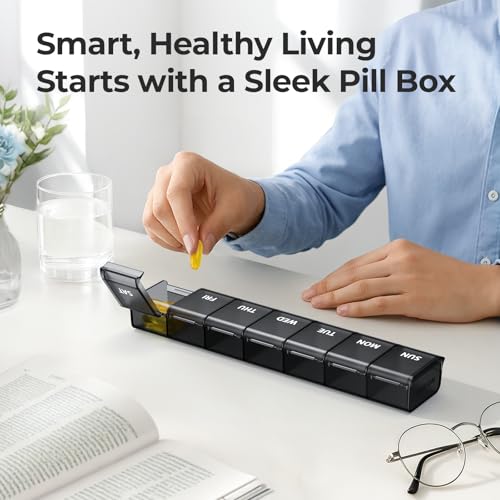 Image of AUVON Weekly Pill Organizer with Effortless Opening Design, Arthritis Friendly Pill Box, BPA-Free Pill Organizer 7 Day, Cute & Portable Pill Case for Vitamins, Supplements and Medications