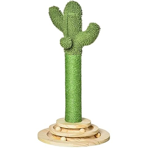Rascador PawHut en Forma de Cactus con Base de Madera Cover