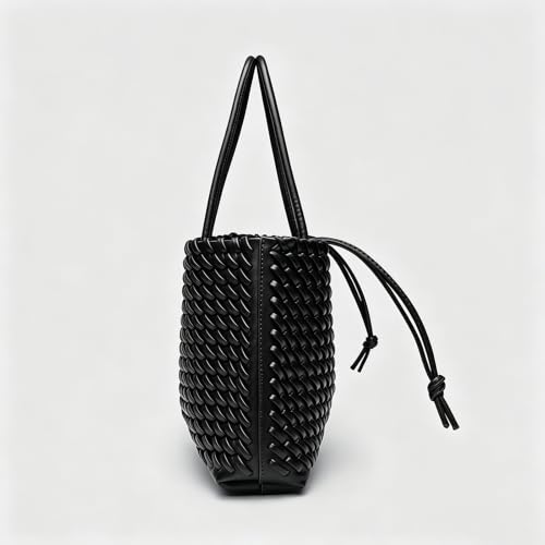 Image of Woven Leather Tote Bag For Women Crossbody Shoulder Bag Large Hobo Handbags Vegan Female Bag Vegetable Basket