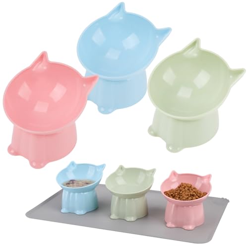 3-Pcs-Elevated-Cat-Bowls-15Raised-Cat-Food-Bowl-with-Silicone-Mat-Whisker-Friendly-Anti-Vomiting-Cats-Dishes-Pet-Food-and-Water-Bowls-for-Indoor-Cats-Kittens 3 Pcs Elevated Cat Bowls 15°Raised Cat Food Bowl with Silicone Mat Whisker Friendly Anti Vomiting Cats Dishes Pet Food and Water Bowls for Indoor Cats Kittens - Image 1