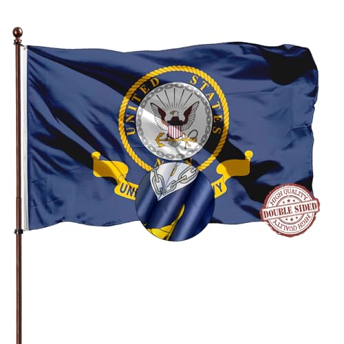 Navy Emblem Flag Double Sided 3x5 Outdoor- 3 Ply 240D Heavy Duty- 3x5 Navy Outdoor Banner Flag- Brass Grommets & 4 Rows Stitched