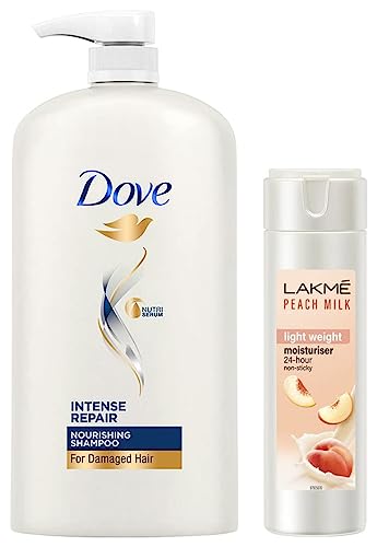 Image of Dove Intense Repair Shampoo, 1L & Lakme Peach Milk Moisturizer Body Lotion 200 ml