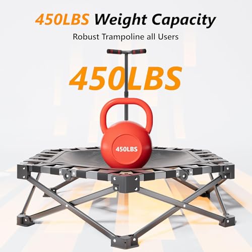 42" Opvouwbare Rebounder Trampoline met Verstelbare Handgreep Fitness Trampoline Bungee Rebounder Jumping Cardio Trainer Workout voor Volwassenen, Maximale Belasting 450 lbs, 110CM Draagbaar - Afbeelding 5