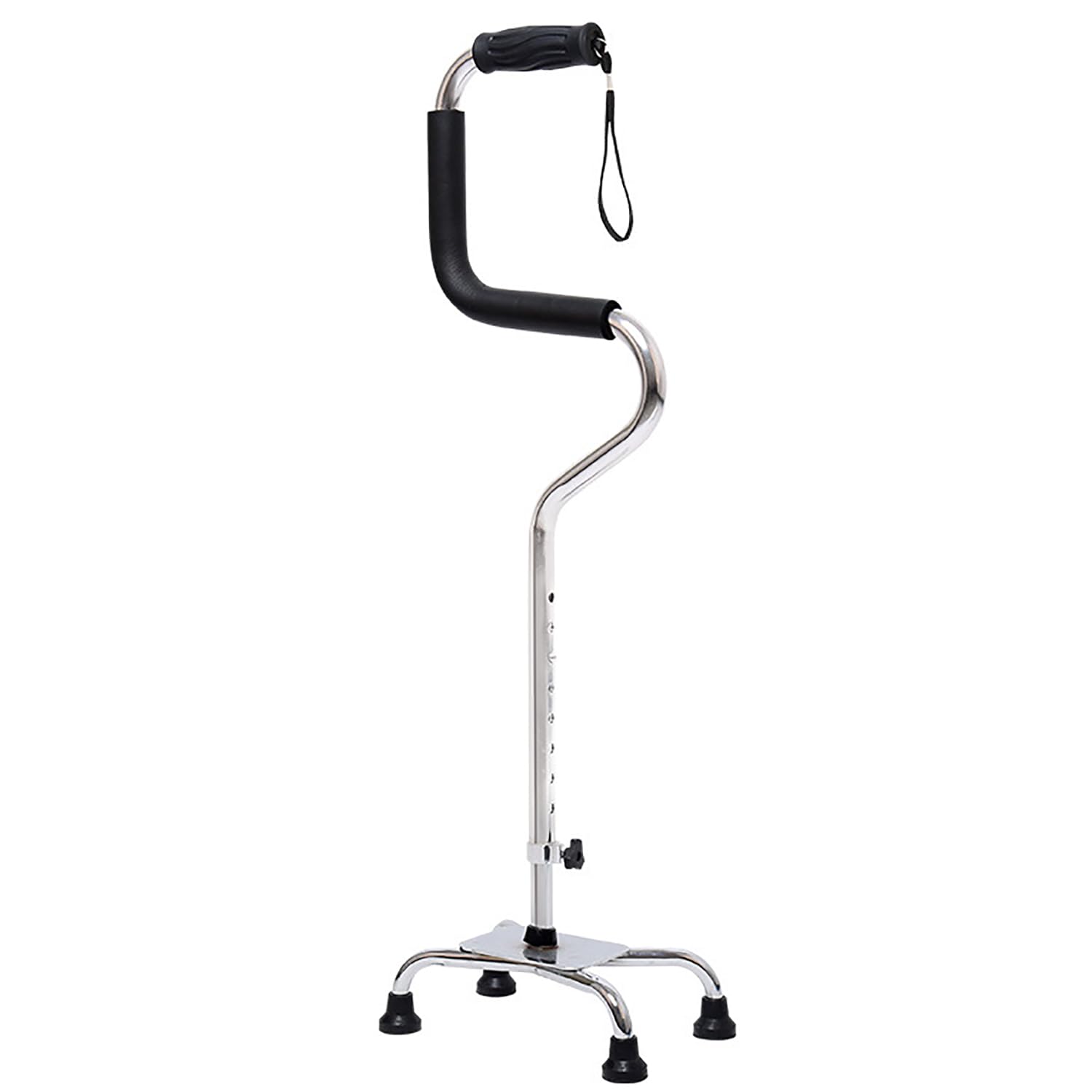 Laska do chodzenia na cztery koła, lekka i mocna laska offsetowa, z podstawą z 4 bolcami, regulacja wysokości 78-95,5 cm, nośność 136 kg, dla seniorów, osób starszych i niepełnosprawnych