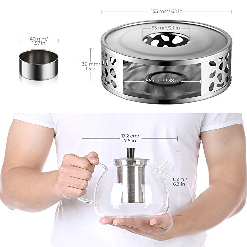 ecooe Tetera de vidrio para té 1500 ml con colador de acero inoxidable extraíble jarra de vidrio que se calienta en la… - Imagen 3