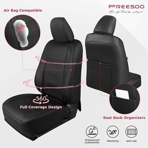 Image of FREESOO for Toyota Corolla Seat Covers L LE XLE, LE Eco Sedan 2014 2015 2016 2017 2018 2019, Custom Fit Car Seat Covers, Leather Seat Covers for Car, Waterproof Seat Cover, Black Front Seats 2PCS