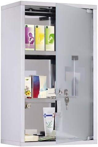 HOMCOM Armoire à Pharmacie Murale à 3 Niveaux en Acier Inoxydable...